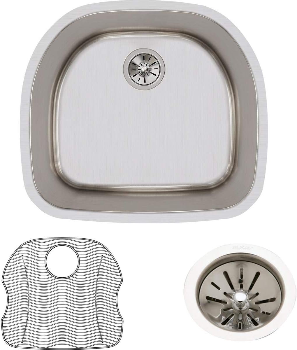 - ELUH211810DBG Lustertone Classic Single Bowl Undermount Stainless Steel Sink Kit, 23.56" x 21.13"
