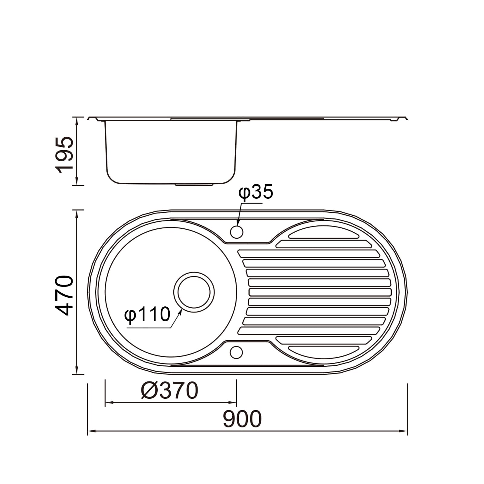 JASSFERRY Fregadero de cocina un seno, de Acero Inoxidable, escurridor reversible, con colador de residuos