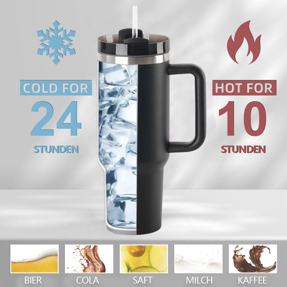 Tazza Termica Con Manico E Cannuccia - Bicchiere Isolante Da Viaggio Per Bevande Calde E Fredde - Foto 7