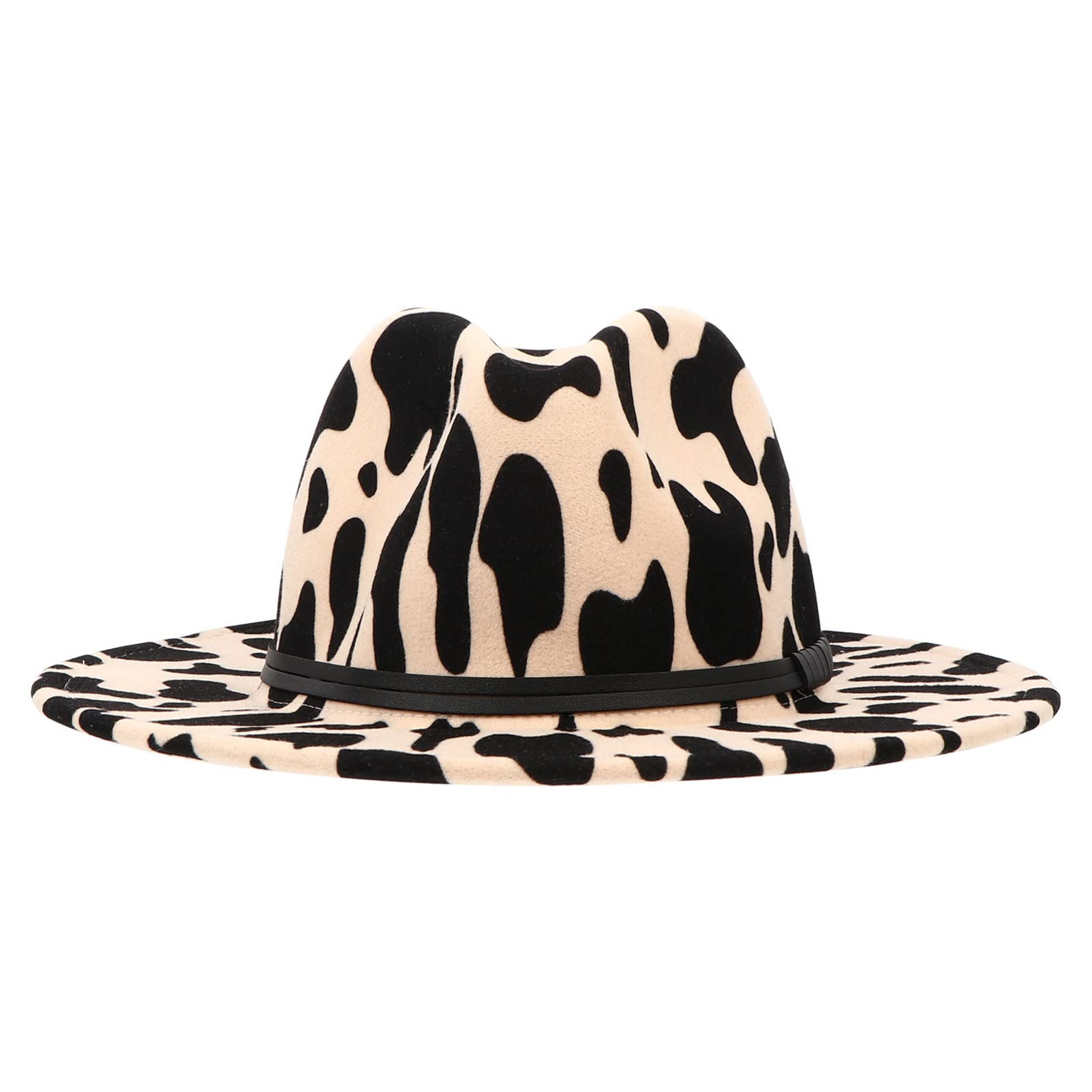 GALPADACow Print Hat Wide Fedora Wide Cap Hat Woolen Jazz Hat for Women Men