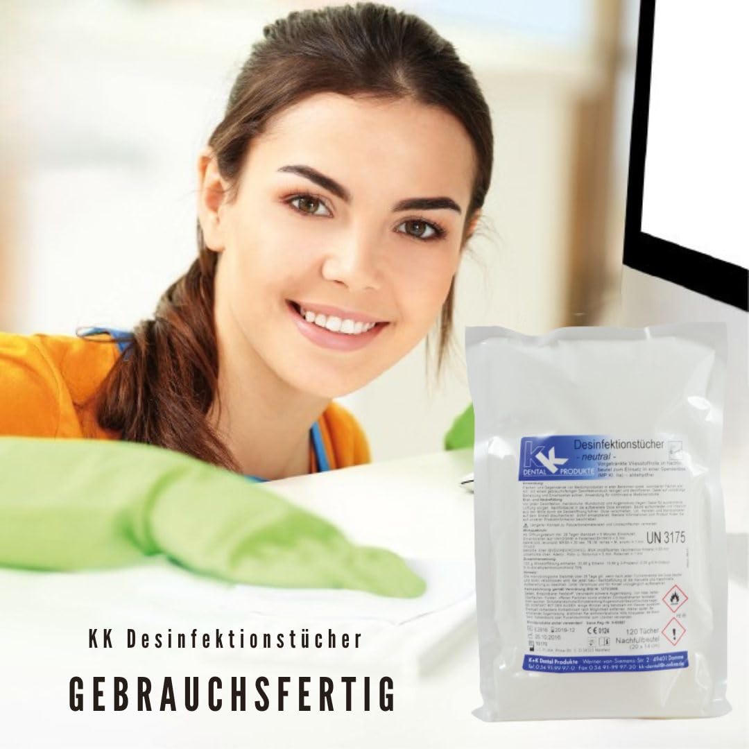 KK Desinfektionstücher Nachfüll-Set, 12 Nachfüllbeutel mit 120 gebrauchsfertigen Tüchern, Duftsorte: Lemon, Flächendesinfektionsmittel für Praxen, Haushalt und Arbeitsplatz