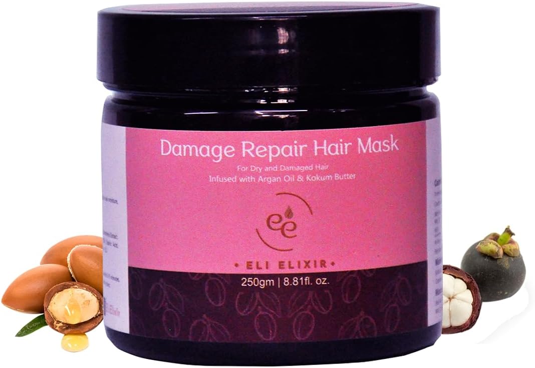 Eli Elixir Damage Repair Hair Mask for Dry and Damaged Hair with Argan Oil, Kokum Butter, Shea Butter and Jojoba oil for Strengthening and Repairing 250g