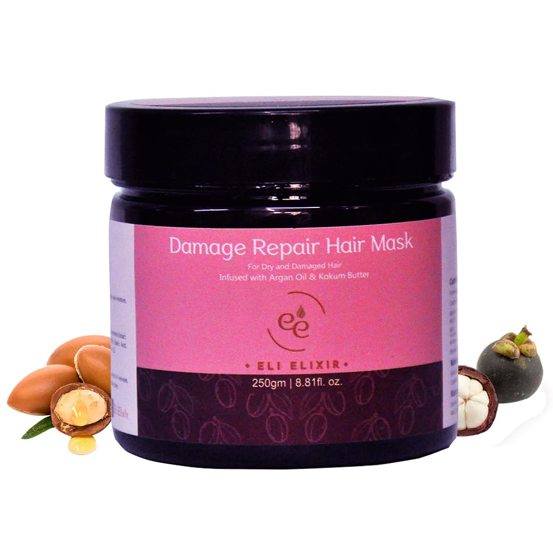 Eli Elixir Damage Repair Hair Mask for Dry and Damaged Hair with Argan Oil, Kokum Butter, Shea Butter and Jojoba oil for Strengthening and Repairing 250g