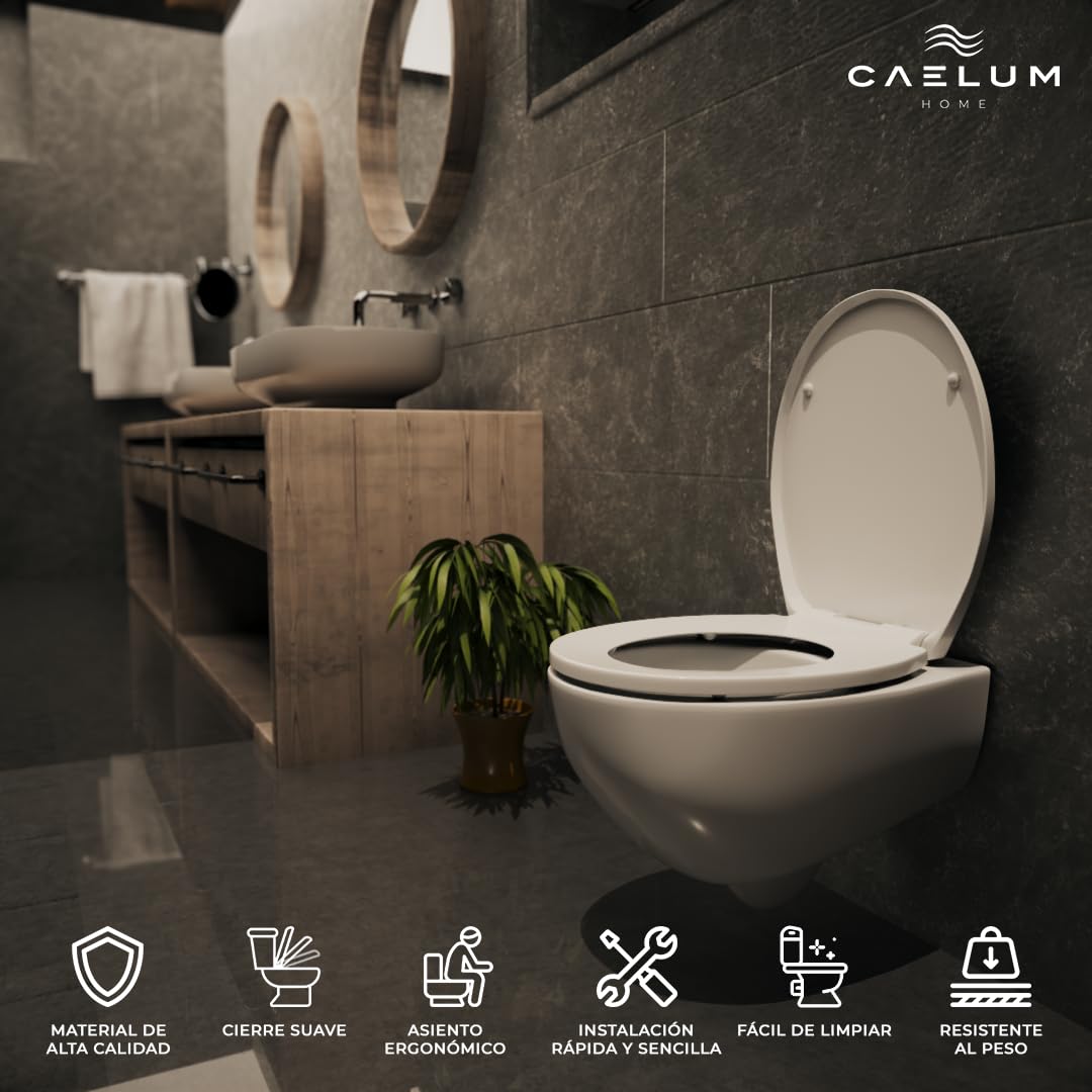 Tapa de WC. Asiento de inodoro universal en forma de O con cierre suave y lento, fácil montaje y limpieza. (450x370x50) mm (Forma de O)