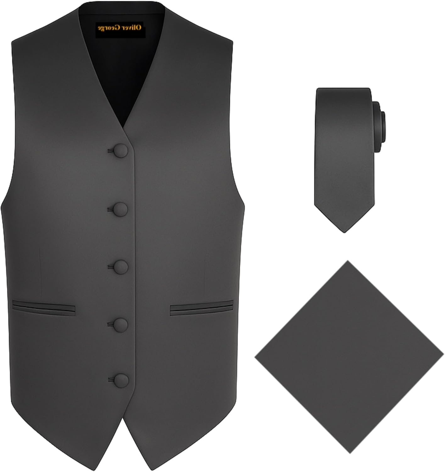 Oliver George 3pc Men's Solid Formal Suit Vest Waistcoat Tuxedo Dress Vest Necktie Handkerchief Set For Suit or Tuxedo