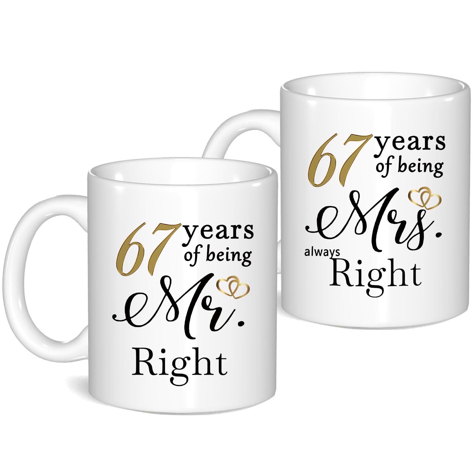 JOUWUI 67 Year Anniversary Coffee Mugs Set of 2, 67th Anniversary Wedding Gifts for Wife Husband Parents Grandparents Men Women Him Her, 67 Year Valentines Engagement Couple Cups — image 1