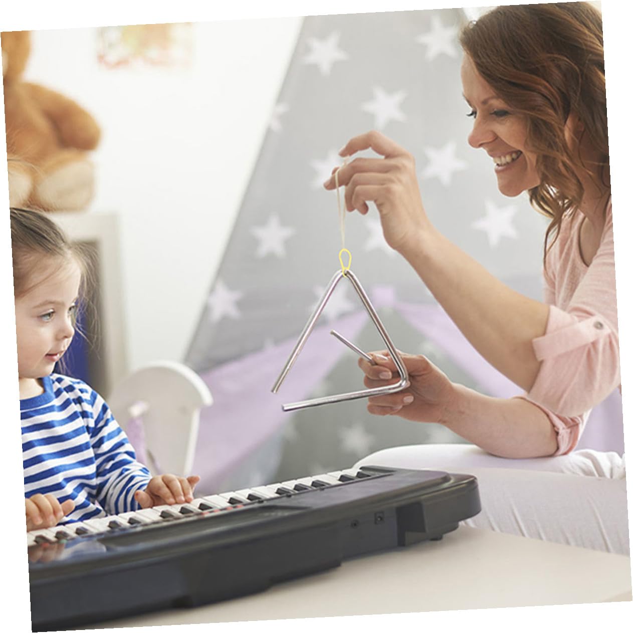 Triangolo Musicale in Ferro 5 Set con Bacchette per Bambini | Argento, Design Semplice e Lavorazione Fine, Leggero e Pratico, Back To School Party
