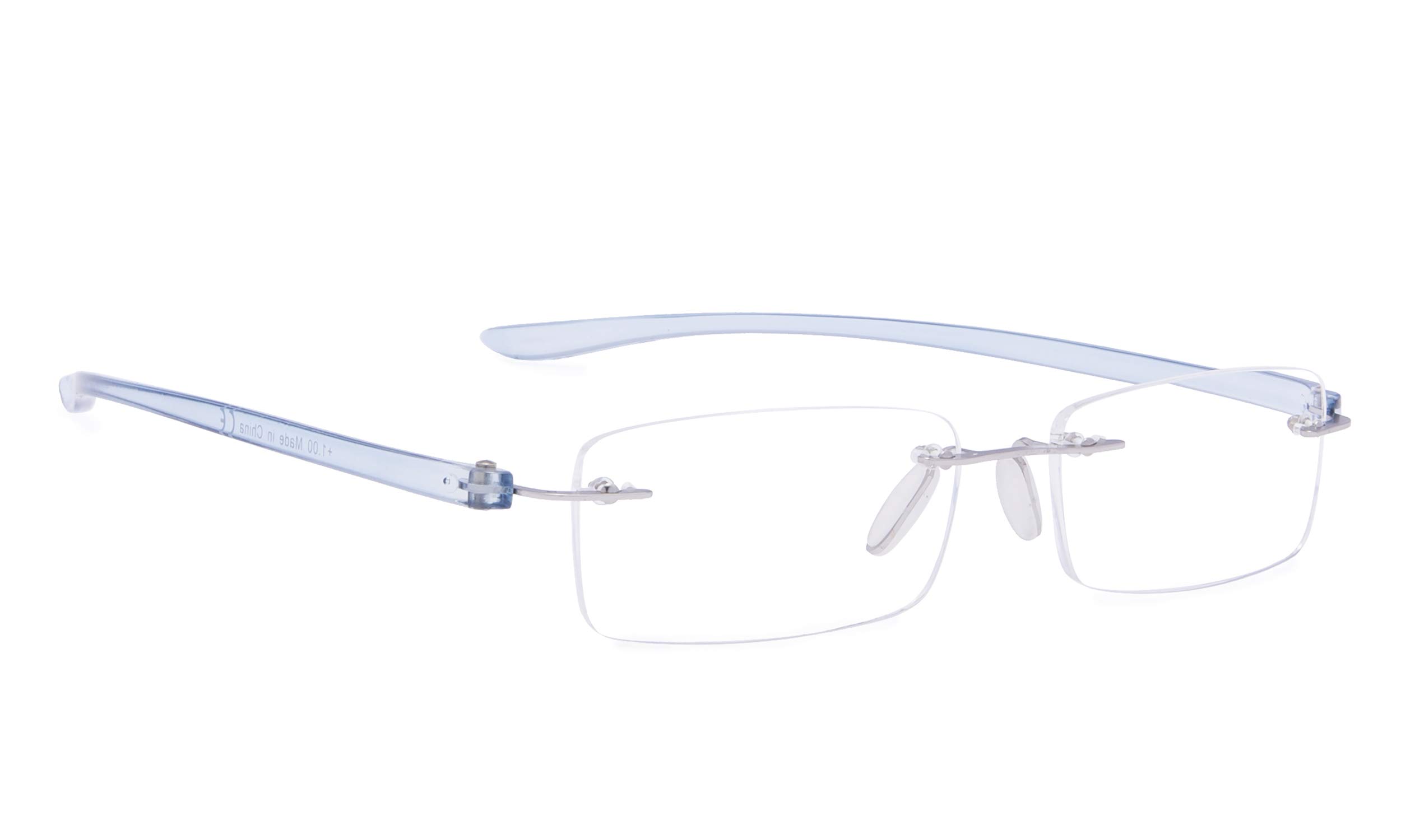 BLUELESS Rimless Reading Glasses Small Readers Men Women（Blue）