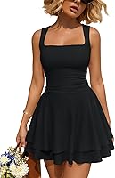 Trendy Queen Women's Square Neck Ruched Mini Dress - Flowy Ruffle Hem Summer Party Dress