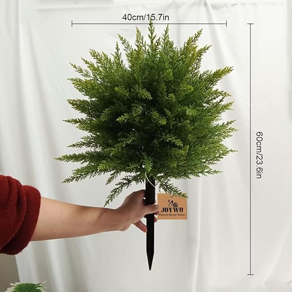 Artificial Cedar Topiary Ball Trees for Outdoors Set of 2, 60 cm UV Resistant Faux Cypress Plants with Ground Spike, Large Fake Evergreen Shrubs Bushes for Porch Front Garden Home Decor (1 Pcs)