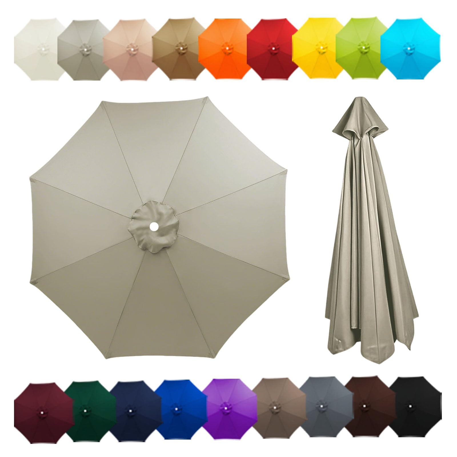 Outdoor Patio Umbrella Replacement Canopy For 6 Ribs/8 Ribs, Replacement Parasol Cover, Table Market Yard Umbrella Top, Sun Shade Accessory(Top color,6.5FT/2.0M-8Ribs)