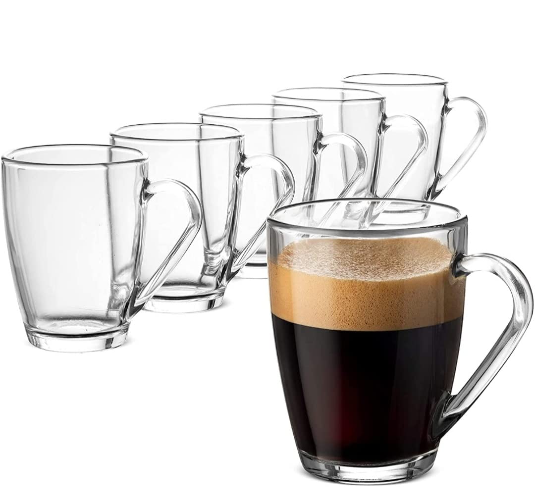 KiKiluxxa Clear Toughened Glass Coffee Mug with Convenient Solid Handle Mug Set for Tea, Coffee, Beer, Hot/Cold Drinks, Espresso, Cappuccino [ 230ml-Pack of 6 ] (B09K6FPF88) Amazon Price History, Amazon Price Tracker