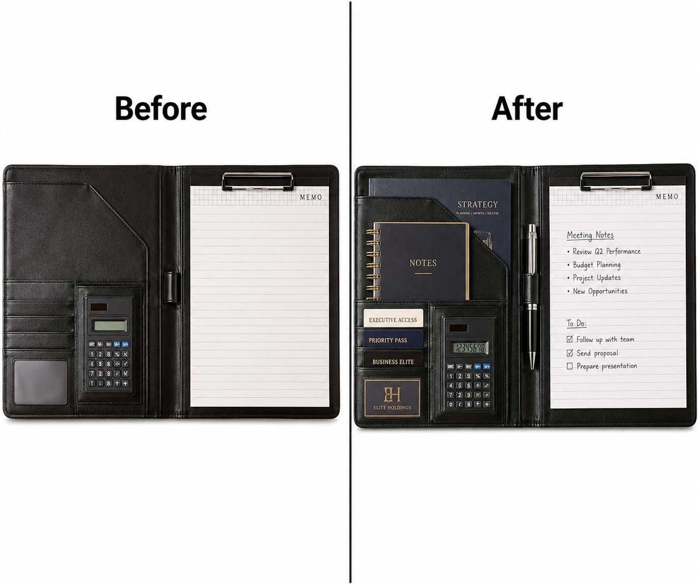 Leather Portfolio Binder for Business use, Document Organizer with smart Storage, Calculator, Writing pad, – padfolio All in one, Professional Binder Portfolio for Women and Men image 4
