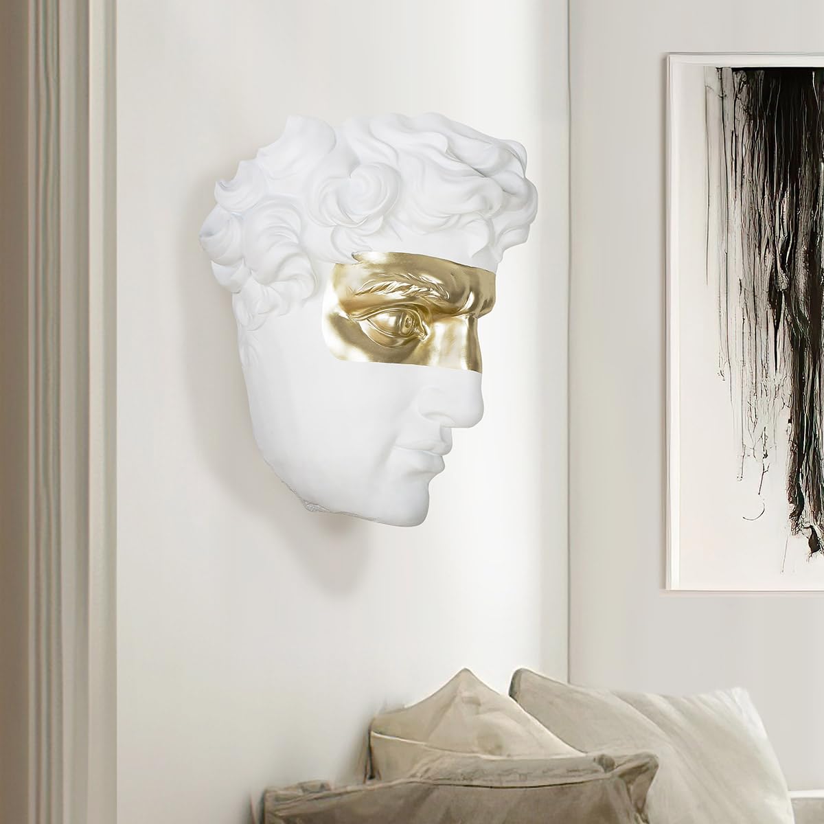 Casablanca Modern Design Wall Object Modern David, Resin, White, Matt, Metallic Look, 51 x 39 x 14 cm
