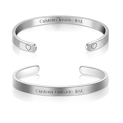 Bracelets for Women Personalized Custom Inspirational Cuff Bangle Engraved Mantra