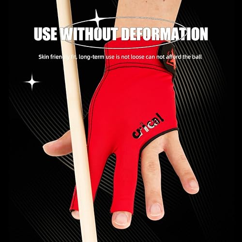 Miniatura 3 de CRICAL Guante de billar profesional para piscina, diseño de 3 dedos con licra gruesa y agarre antideslizante para hombres y mujeres, accesorios para