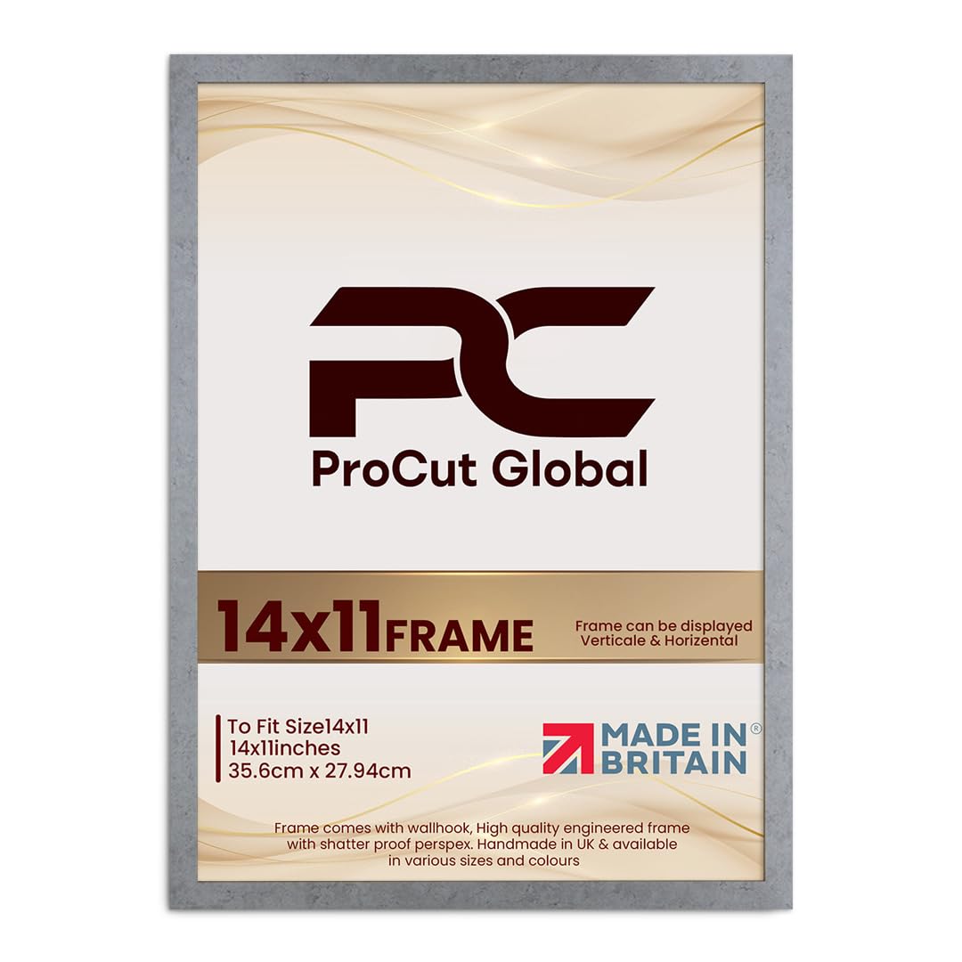Procut Global 14X11 Grey Marble Picture Frames - Modern Wooden Photo Frame with Shatterproof Perspex for Wall or Tabletop - Perfect for Posters, Certificates, Prints - Sizes & Colors Available