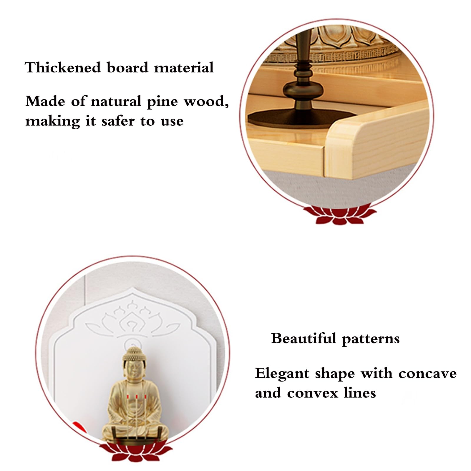 Supporto for santuario in legno con mensola for altare Buddha montato a parete con contenitore 1 pezzo(Wood,30x28x28cm)