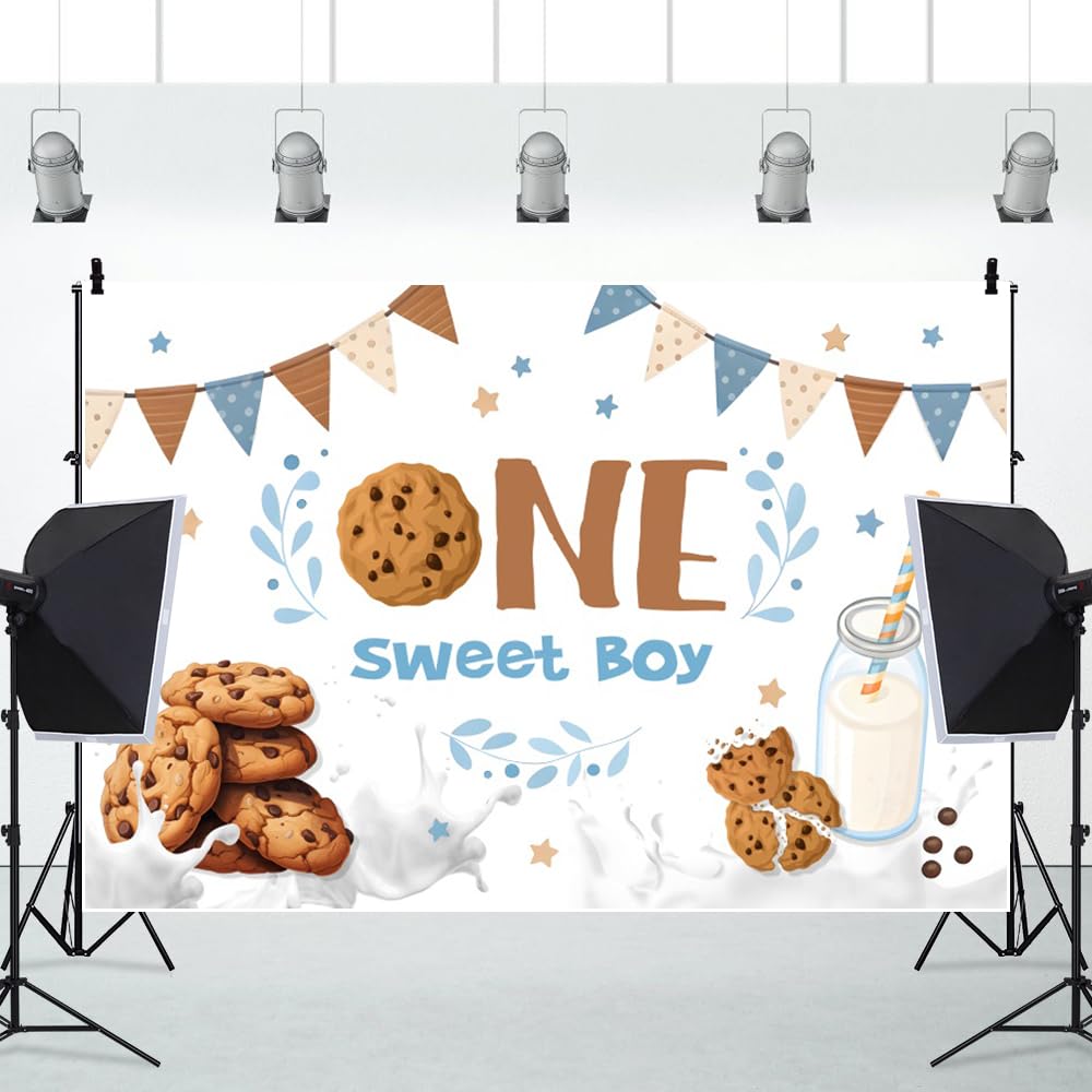 AWERT 3 x 2,4 m 'Happy 1st Birthday' tło baner jeden słodki chłopiec mleko ciasteczka urocze tło fotograficzne chłopcy pierwsze urodziny baby shower przyjęcie dekoracje materiały