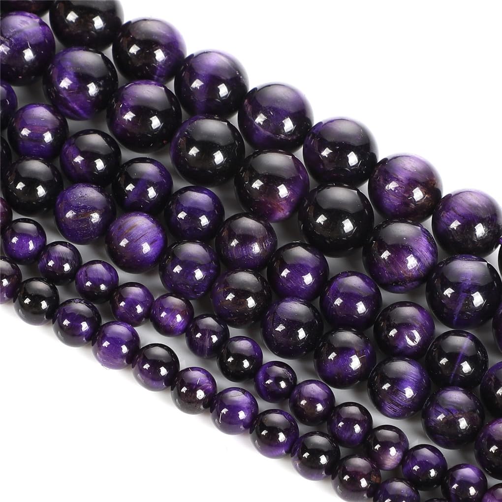 Fabrication bijoux oeil de tigre violet perles rondes en vrac DIY