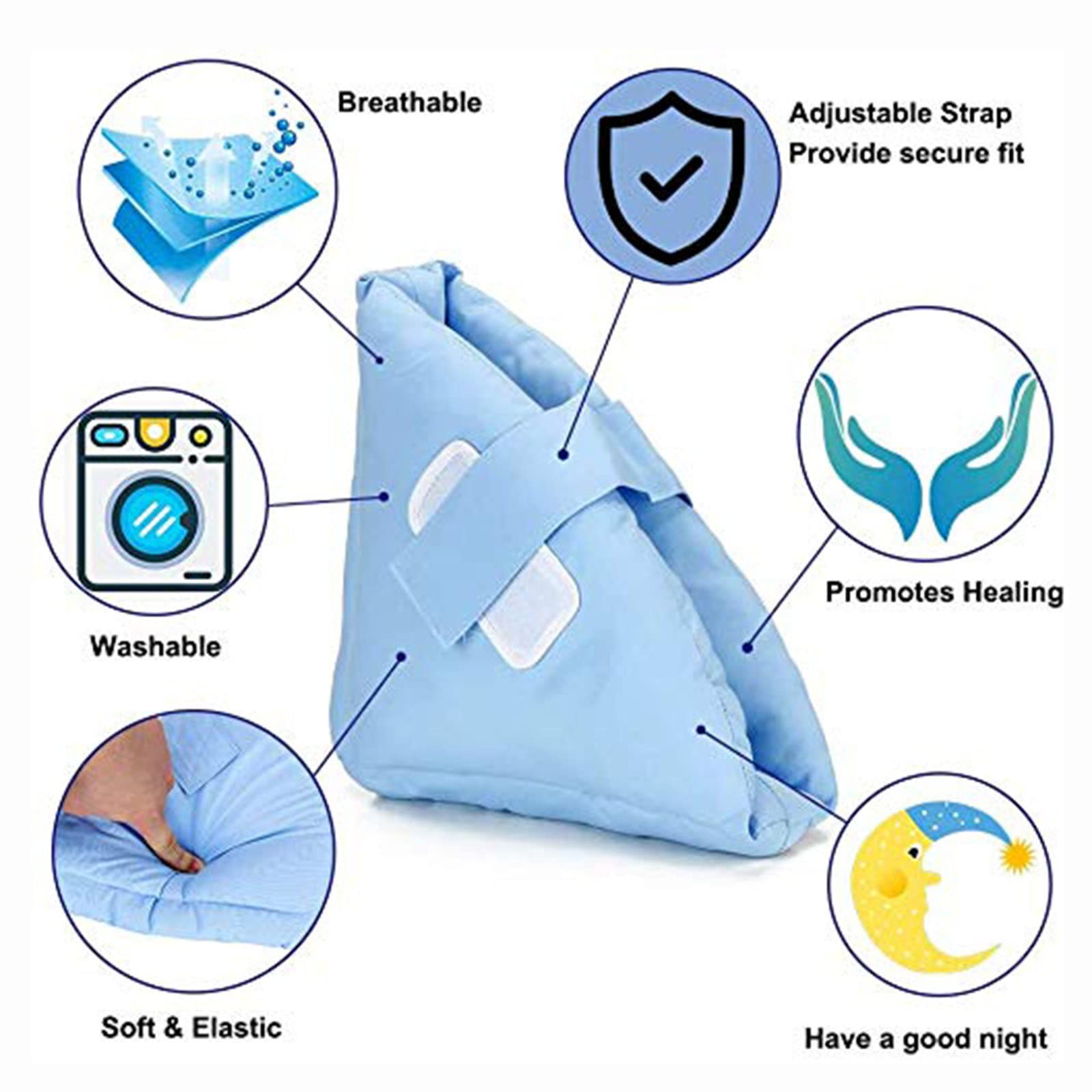 1 Par Protector De Talón Antiescaras, Suave Ajustables Cojín Elevador De Pies Antiescaras Con Cierre De Vel-cro, Para Pacientes Postrados En Cama Alivio De Úlceras Por Presión Y Las Escaras