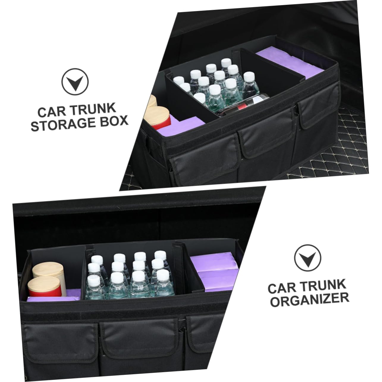 Boîte de Rangement Noir Pliable en Oxford pour Coffre de Voiture