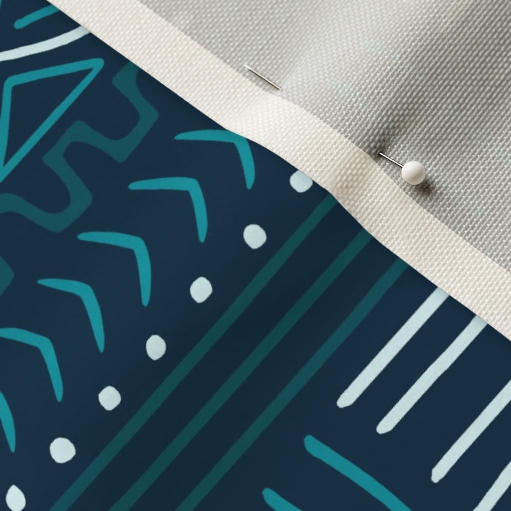 Spoonflower Fabric - Mudcloth Teal African Blue Mud Cloth Boho Line Pattern Geometric Printed on Upholstery Velvet Fabric Fat Quarter - Upholstery Home Decor Bottomweight Apparel