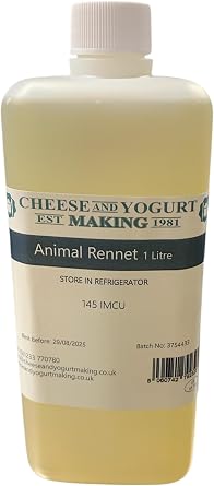 Liquid Animal Rennet - 1L   Natural Animal Rennet for Cheesemaking | GM-Free | Traditional European Cheese Making Ingredient with Dropper   All Cheese Types