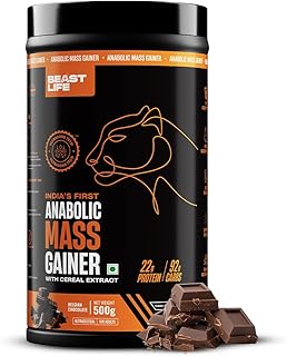 Beast Life High Protein Mass/Weight Gainer | 500 Gram | Belgian Chocolate | NABL LAB Tested | For Muscle Gain & Fast Growth | Cereal-Based Formula, No Maltodextrin | India's #1 Cereal Based Bulk Gainer