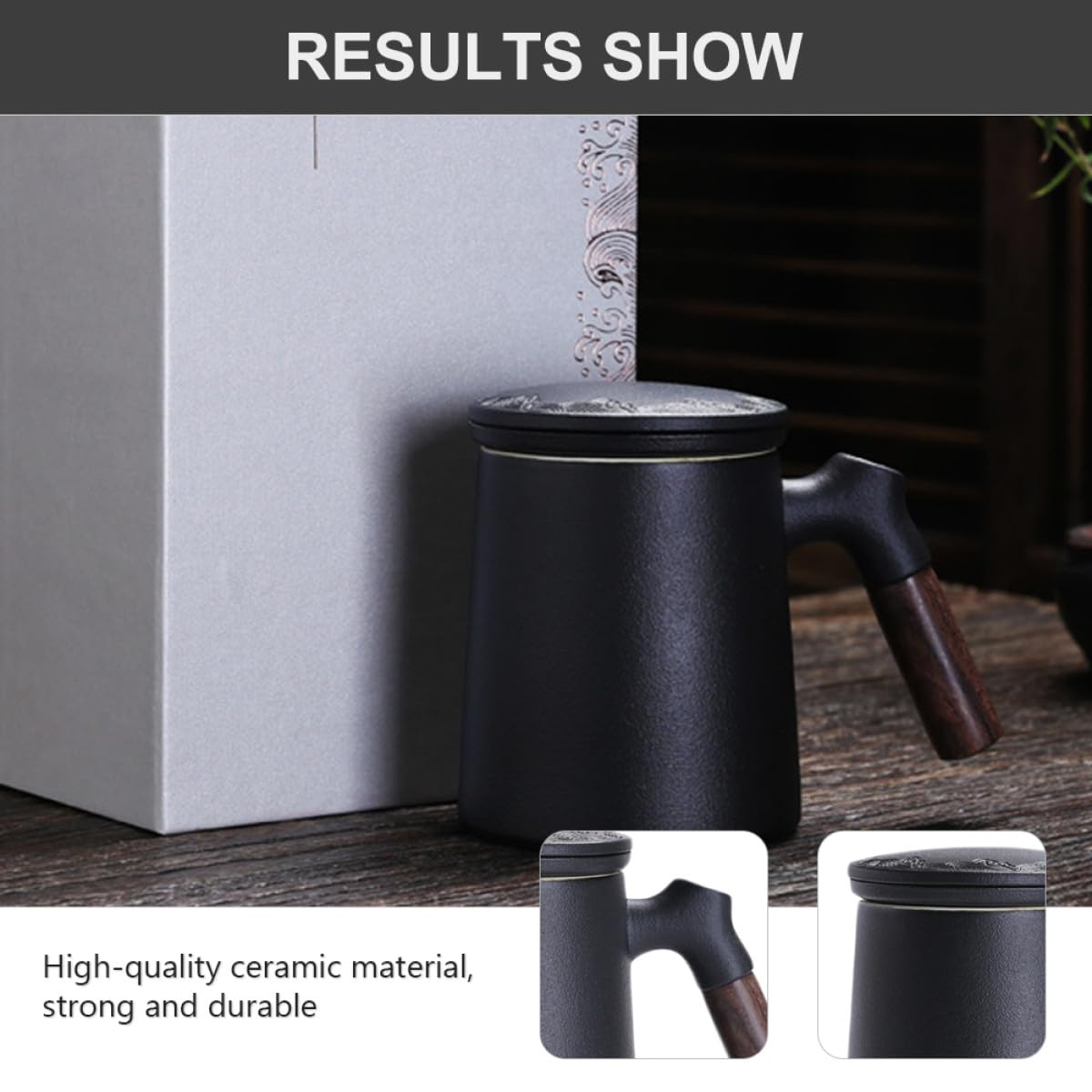 Tasse à thé en céramique avec filtre et couvercle, tasse de bureau personnelle noire pour séparation du thé, tasse à eau et à lait en porcelaine 350 ml adaptée pour l'infusion de feuilles en