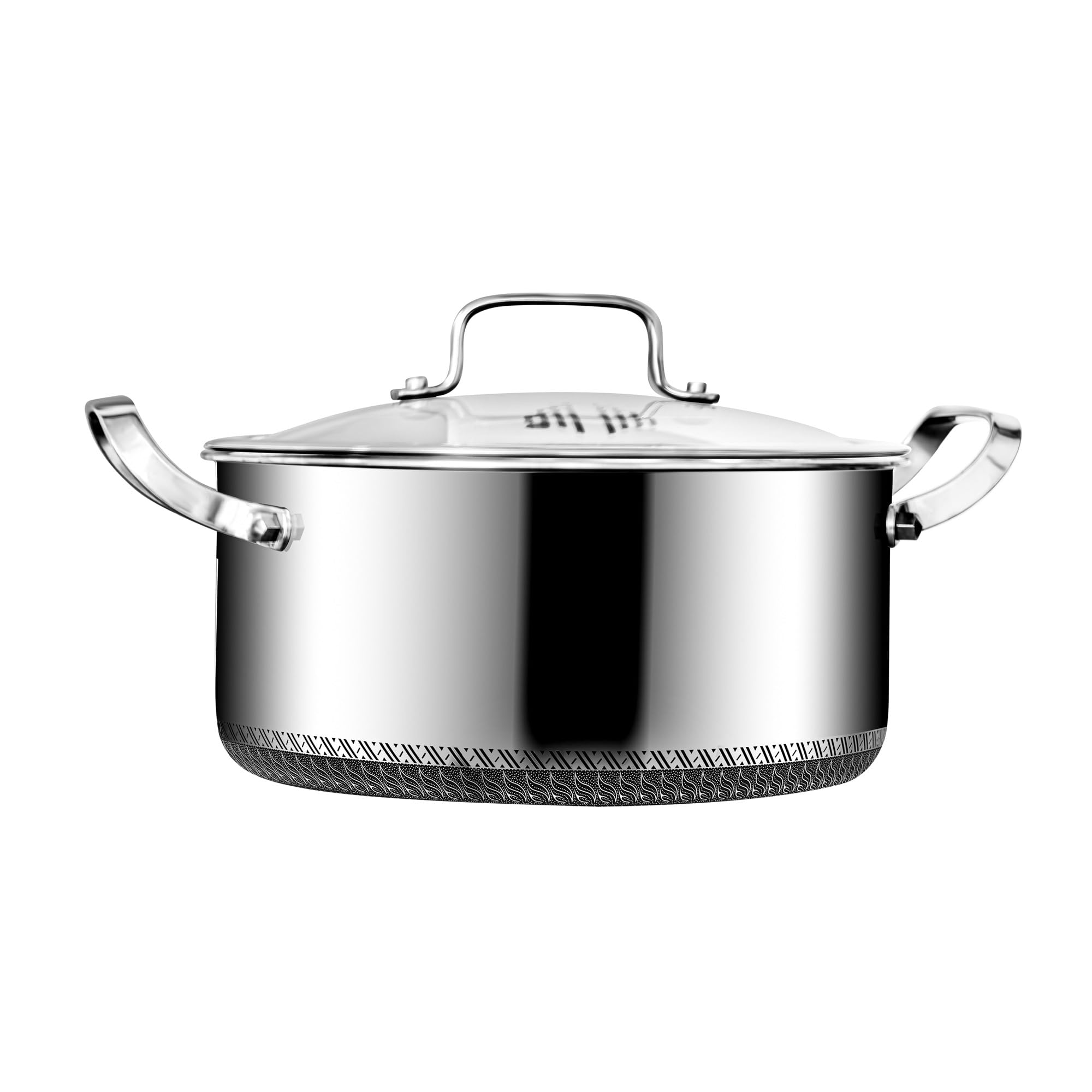 INTIGNIS Trójwarstwowy garnek ze stali nierdzewnej, 24 cm, 5 l, hybrydowa, nieprzywierająca, indukcyjna i kuchenna, nadaje się do piekarnika, ze szklaną pokrywką, gruba podstawa bez PFOA, naczynia