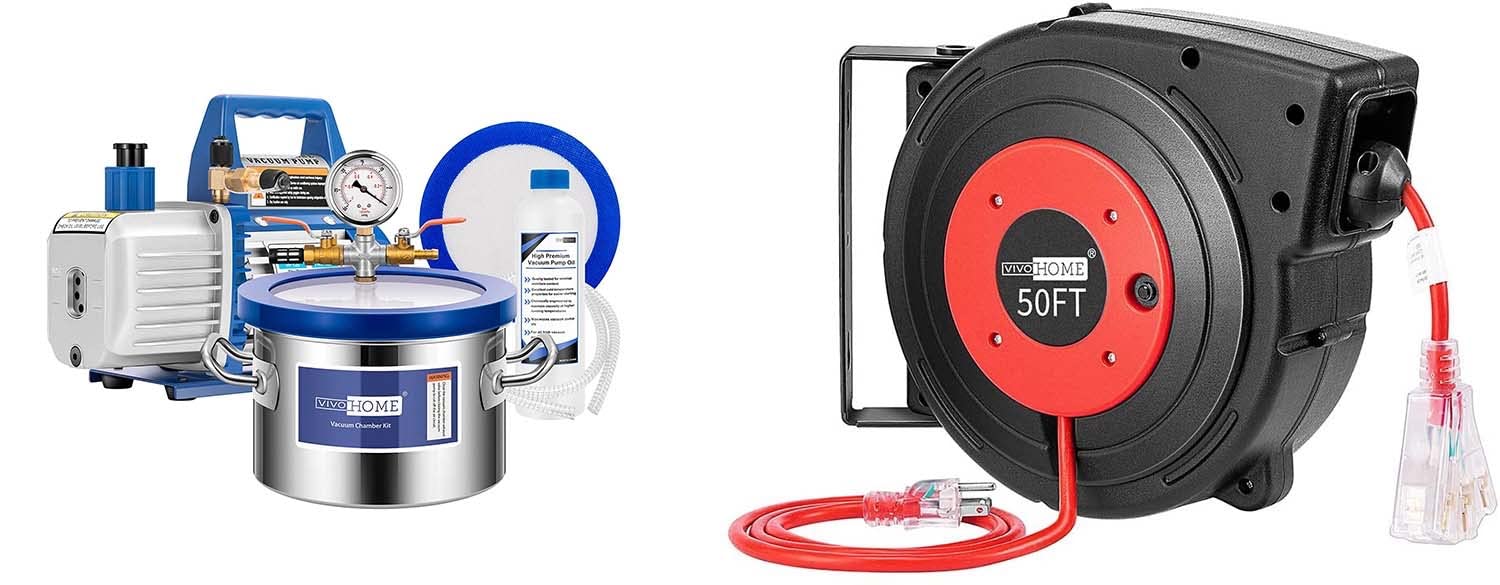 VIVOHOME 1.5 Gallon Vacuum Chamber with Pump, Stainless Steel Vacuum Degassing Chamber Kit with 14AWG/3C SJTOW Heavy Duty 50 Feet Retractable Extension Cord Reel
