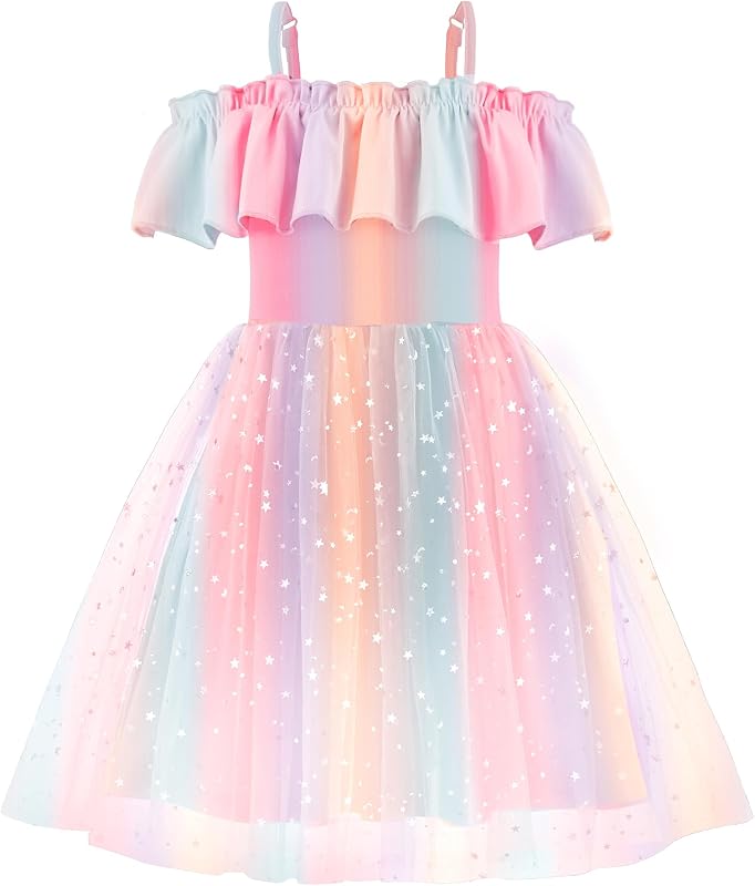 Arshiner Toddler Girl Tulle Dress Girls Sequin Summer Dresses Off Shoulder Flutter Formal Birthday Party Princess Dress