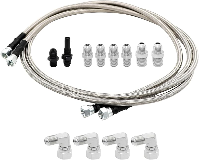 Kit de Mangueiras do Resfriador de Transmissão Assembroverse 6AN com Malha de Aço Inoxidável – 2 Mangueiras e 12 Adaptadores