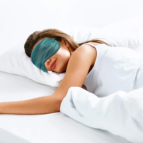 Miniatura 5 de 4 piezas de antifaz para dormir de seda para dormir, máscara de ojos suave con correa ajustable, para bloquear las luces, viajar y relajarse (verde