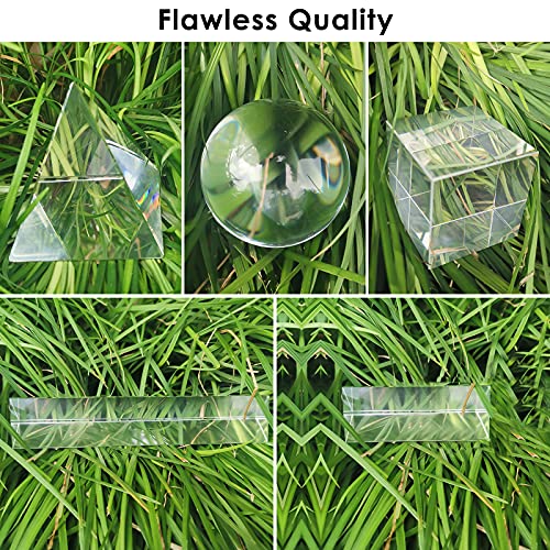 Finderomend K9 Optical Crystal Photography Prism Set,5 Pack With 55Mm Crystal Ball,50Mm Triangular Prism,60Mm Optical Pyramid,50Mm Crystal Cube,150Mm Triangular Prism For Teaching,Photograph #TOP6