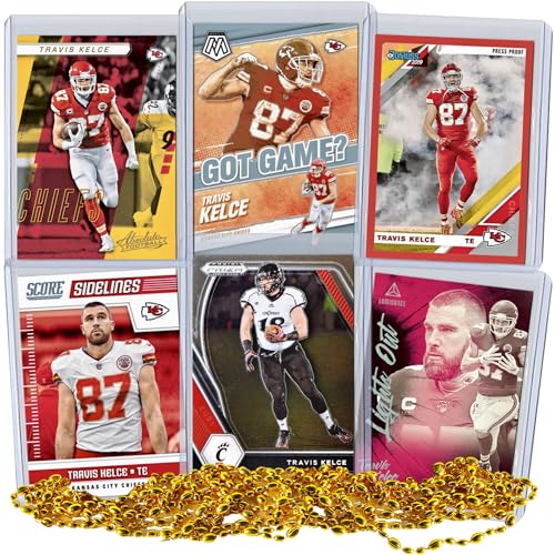 Travis Kelce Football Card Bundle Set of 6 Assorted Kansas City Chiefs and Cincinnati Bearcats Mint Football Cards Gift Set of Super Bowl Tight End Travis Kelce Protected by Sleeve and Toploader