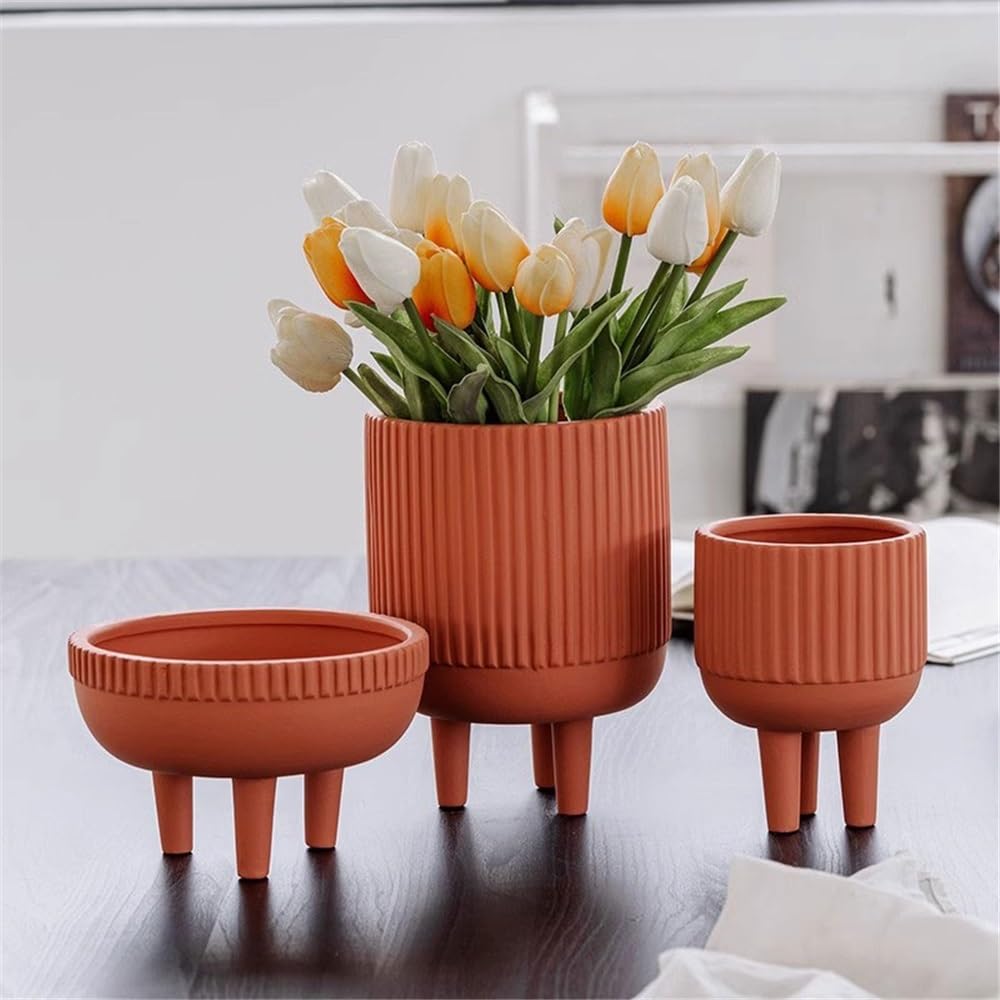 Doniczki z trójnożnym blatem doniczka na rośliny, o teksturze linii, ceramiczna doniczka, do pokoju, balkonu, ogrodu, biura, pojemnik na rośliny, ceramiczne doniczki (biały)