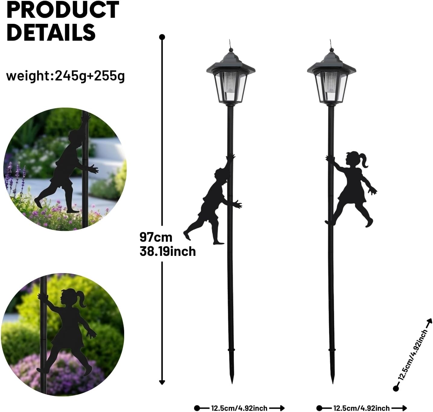 Solar Pathway Lights with Boys Girls Metal Decor Art, LED Lights for Garden, Path, Yard, Patio, Walkway - Unique Gift Ideas