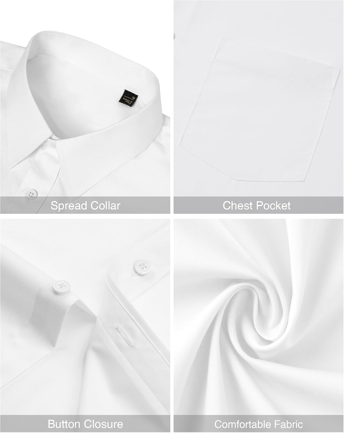 DEMEANOR Mens Short Sleeve Dress Shirts Cotton Solid Casual Summer Wedding Button Down Shirt with Pocket