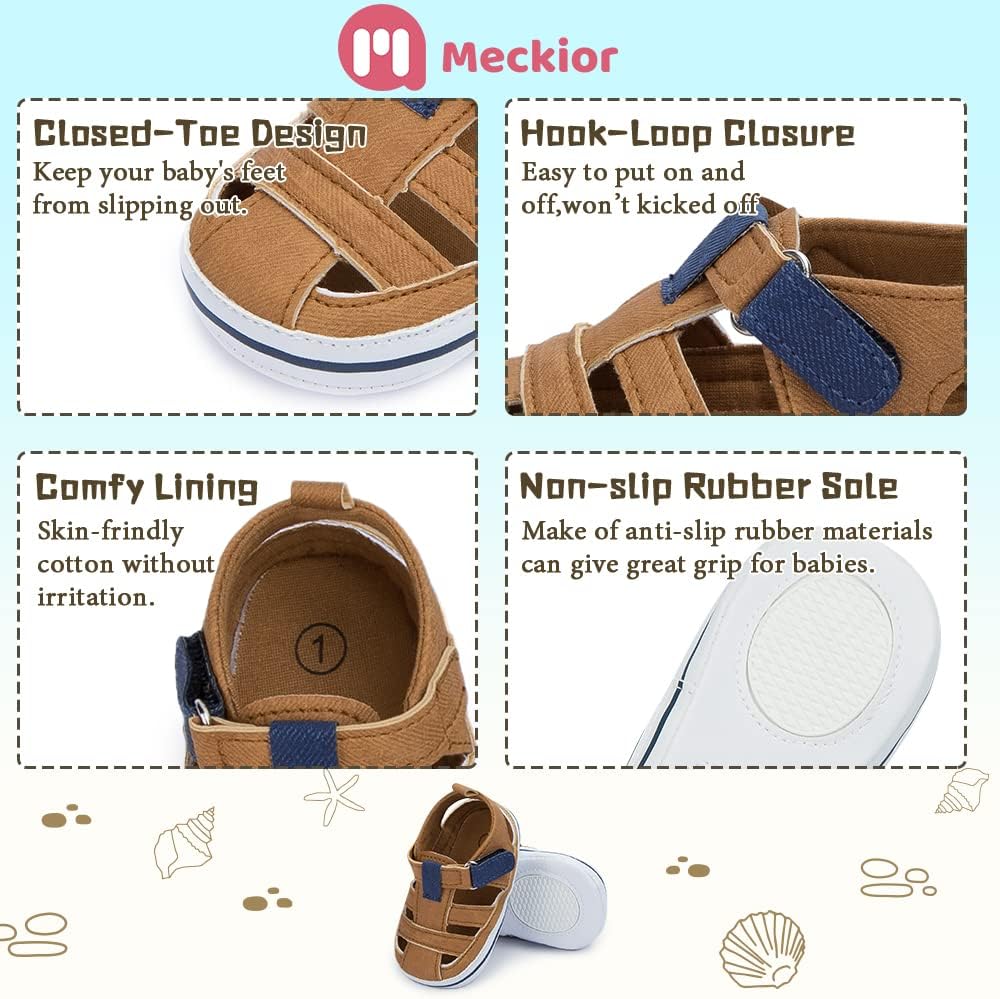 Meckior Baby Infant Boy Girl Sandals Newborn Non-Slip Soft Rubber Sole Sandals for Baby Boys Open-Toe Outdoor Casual Summer First Walkers Shoes image 5