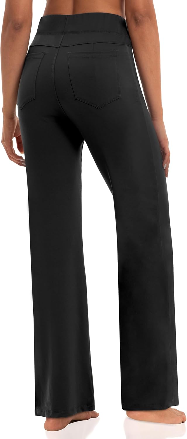 Wide Leg Yoga Pants Women with Pockets, High Waisted Casual Lounge Dress Pants Petite/Regular/Tall - Image 2