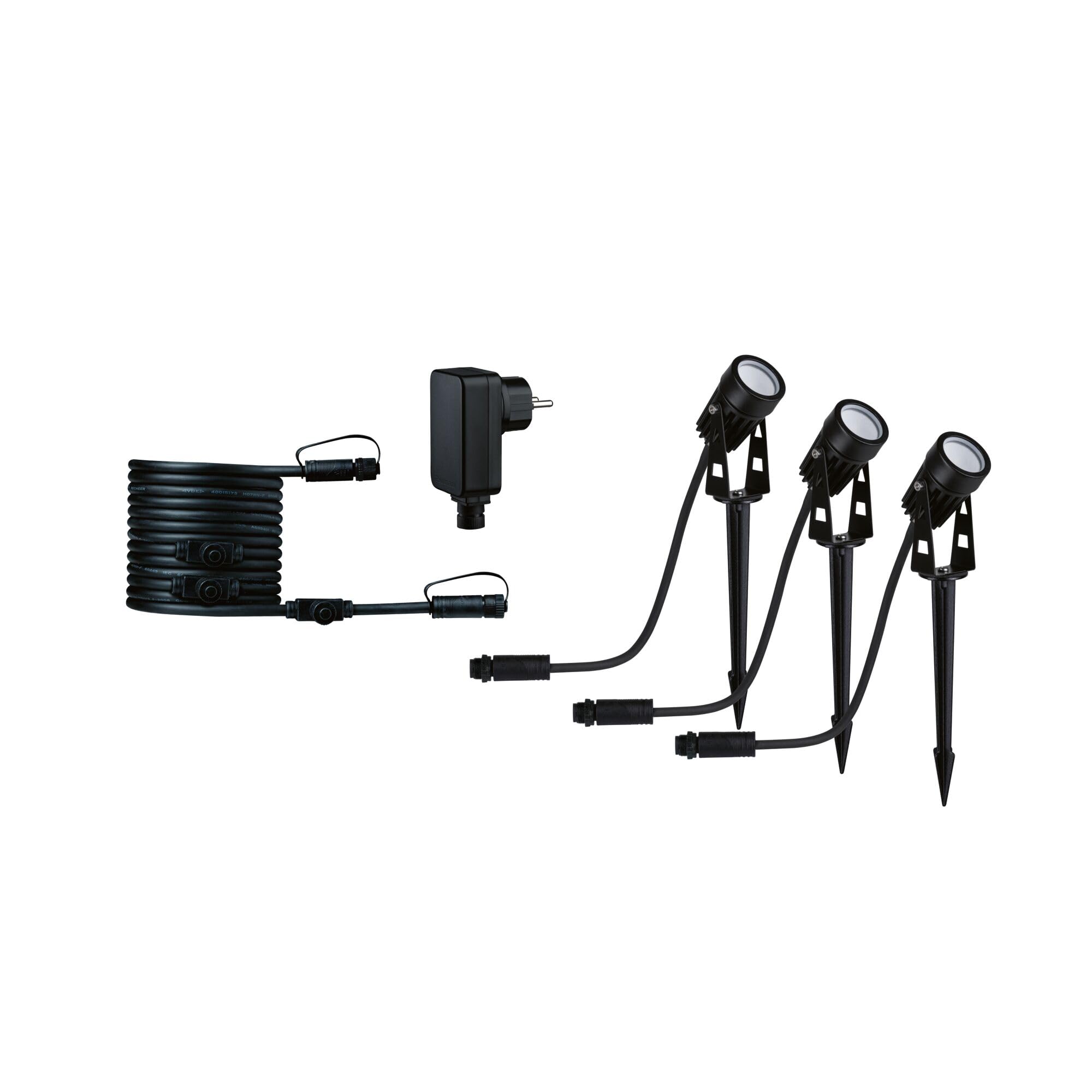 Paulmann 94373 Plug & Shine Projecteur de jardin LED blanc chaud Set de base IP65 3000K 3x3,5W 21VA Noir