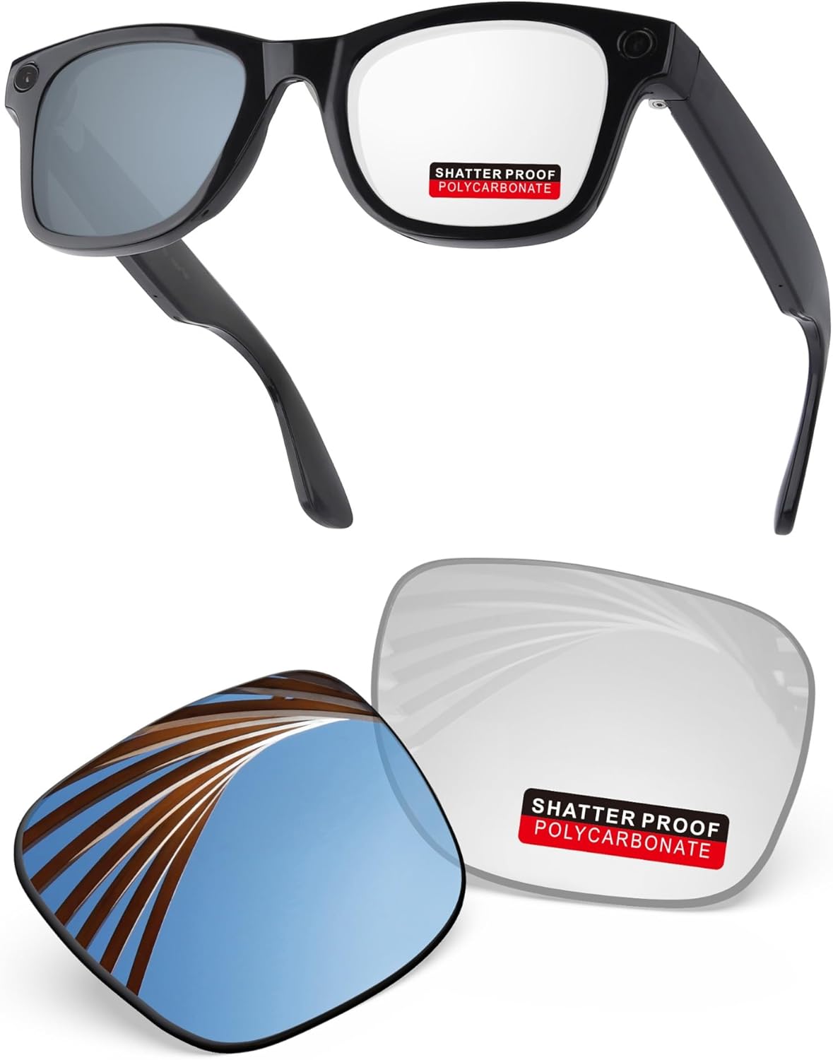PRO+ Polycarbonate Replacement Lenses Compatible with Ray-Ban Meta Wayfarer RW4008 & Gen 2 RW4012 53mm Sunglasses