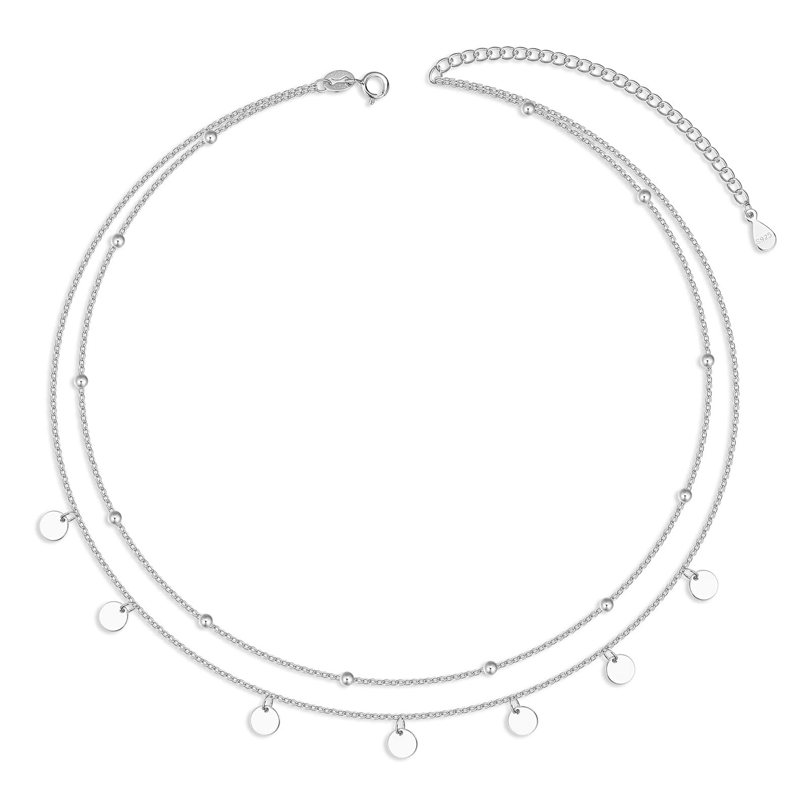 Collier ras-du-cou en argent sterling 925 avec pendentif en forme de pièce - Chaîne réglable pour femme