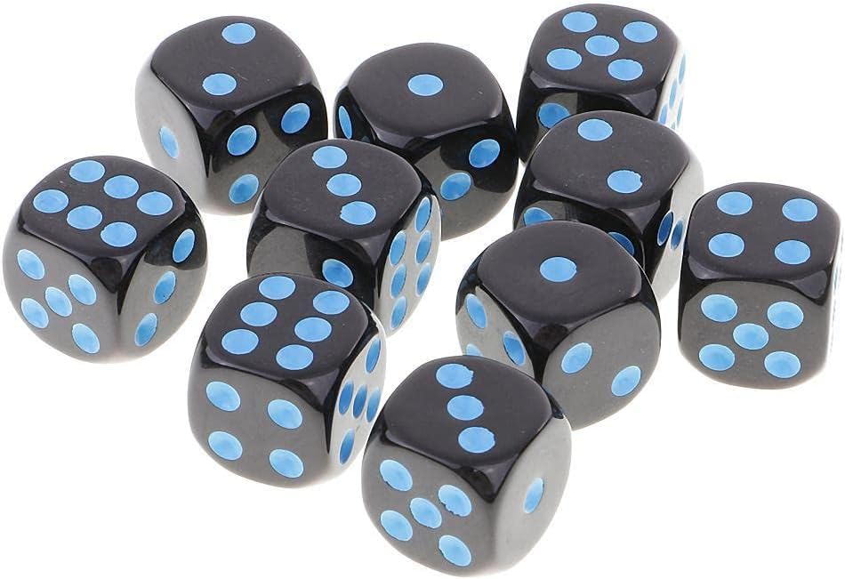 10Pcs D6 Dice Six Sided Spot Dices Set for Dungeons and Dragons RPG MTG Party Board Games Blue Black