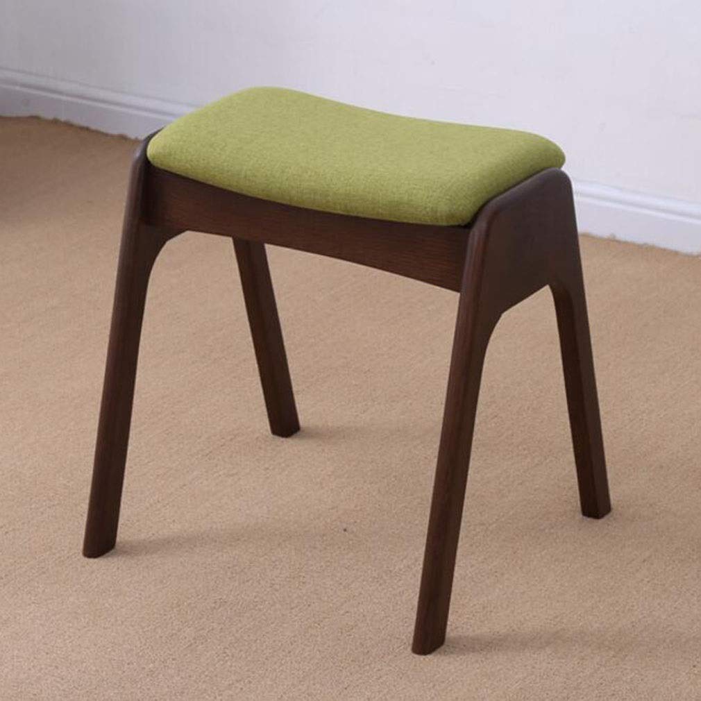 Tabouret ottoman en bois nordique avec assise rembourrée en lin couleur noyer