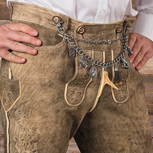 Traditional bavarian costume charivari Xaver, men costume jewelry, german trophy pendant necklace for leather trouser with real deer horn (antique silver colored)3