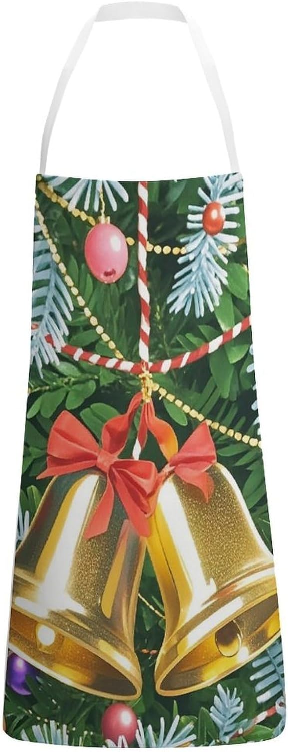 Christmas Tree Bells Chef Apron Lightweight Soft Adjustable Bib Apron Cute Restaurant Work Aprons Washable Cooking Kitchen Aprons for Men Women Waiters