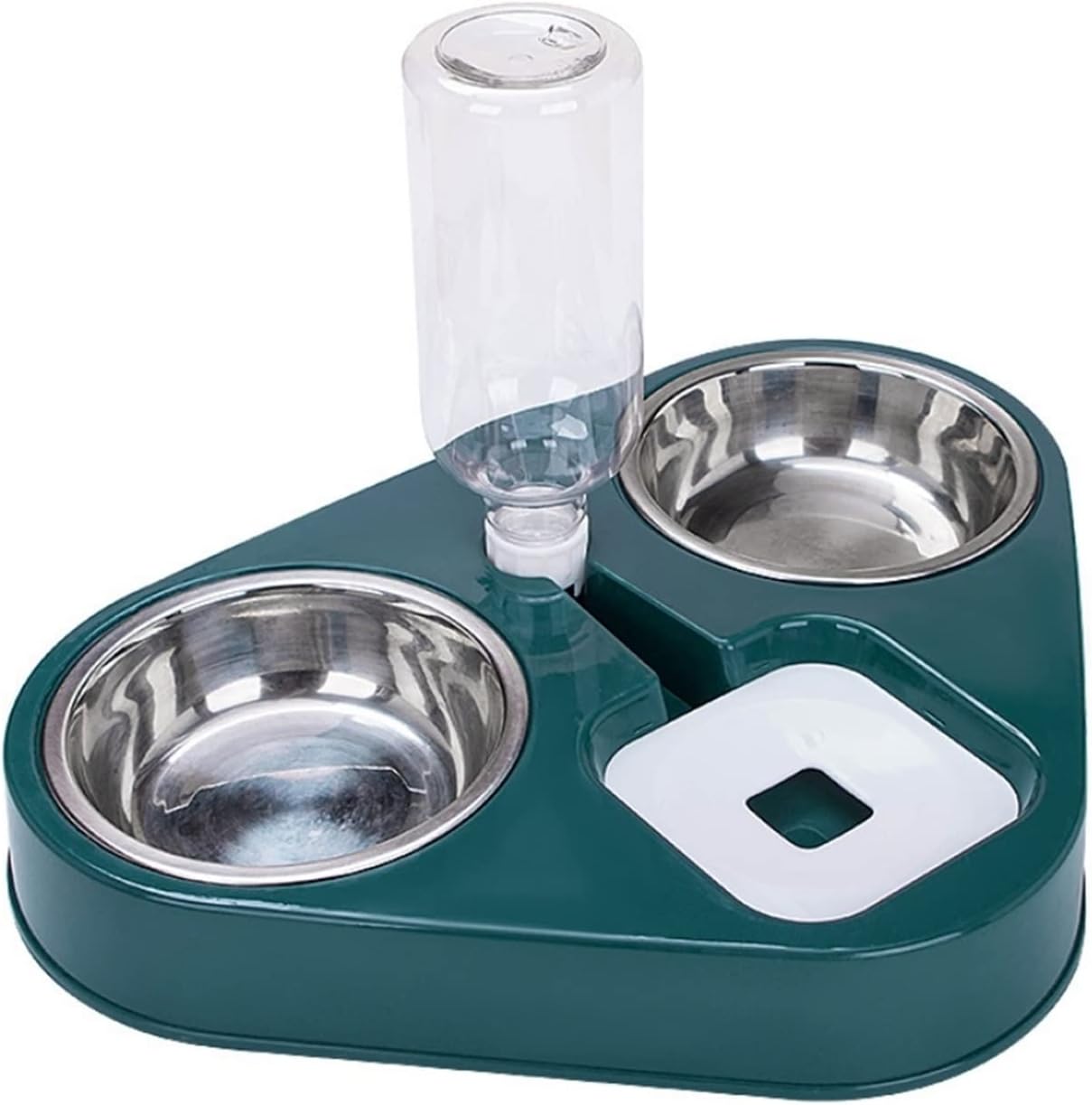 Dog Water Dispenser, Stainless Steel Dog Cat Feeder Food Bowl With 500ML Dog Water Bottle Automatic Drinking Feeder Cat Food Bowl Pet 3 Bowl (Color : Dark blue)